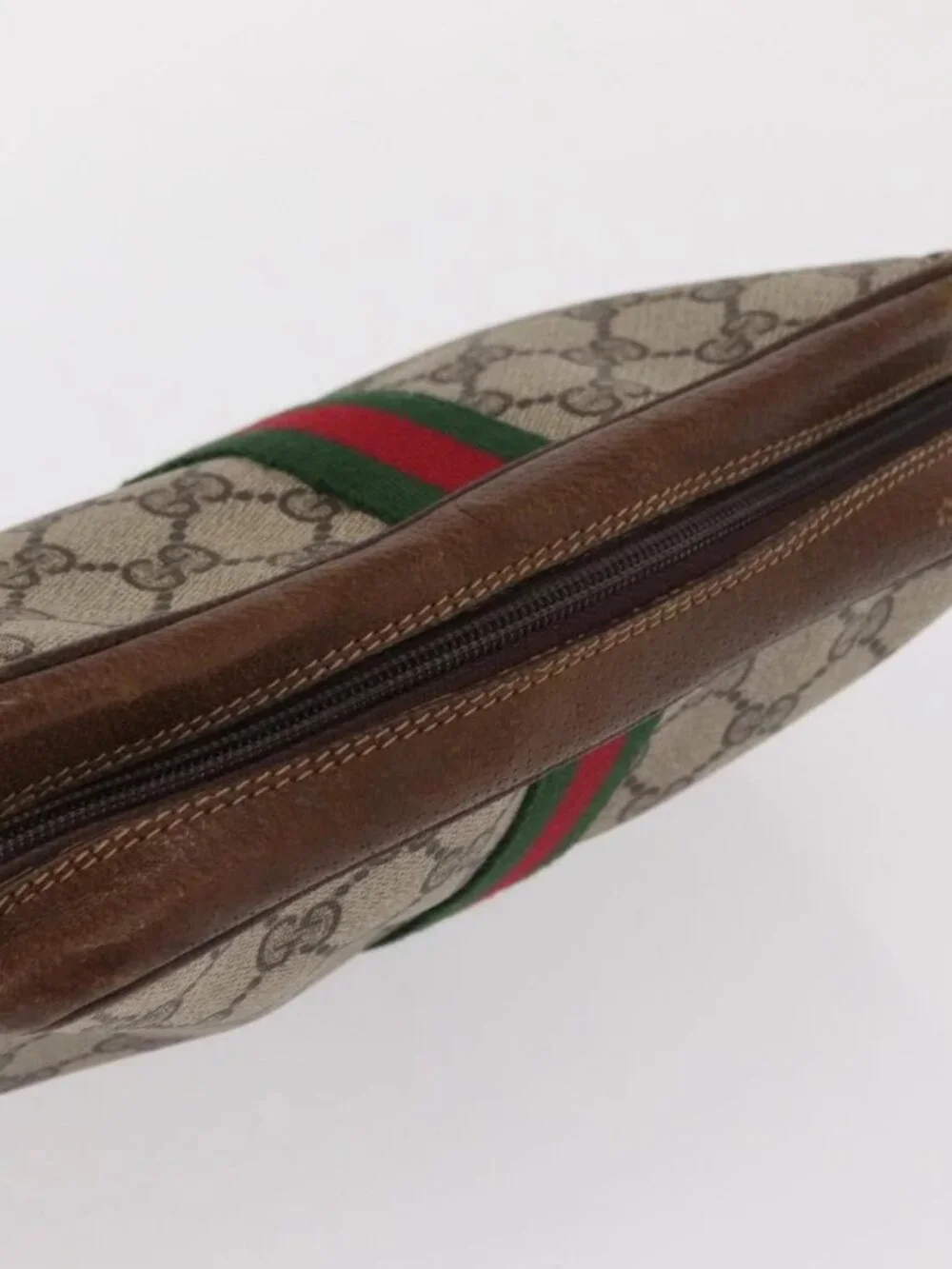 GUCCI GG Canvas Web Sherry Line Clutch Bag Beige 37-014-3553 Auth 169513